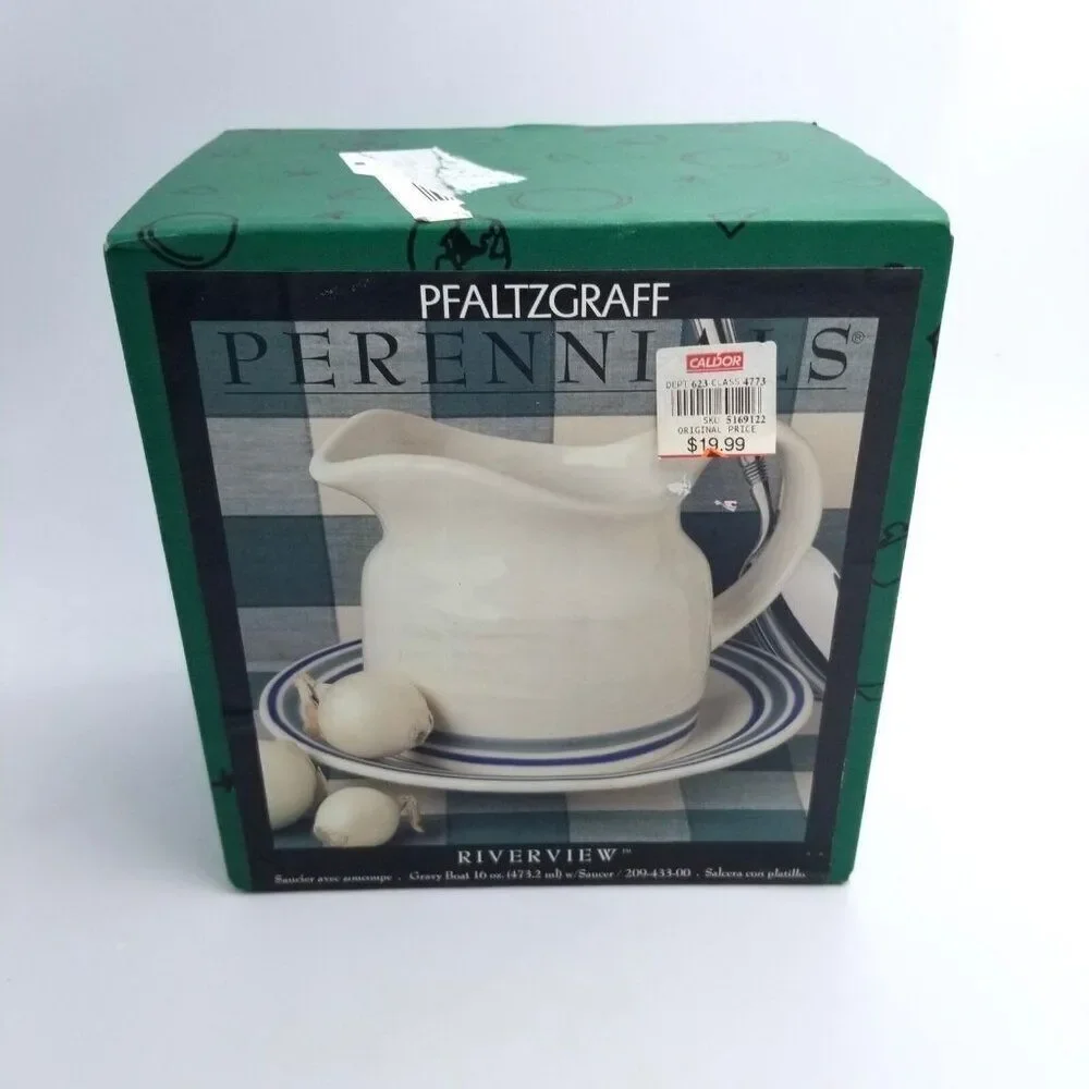 Pfaltzgraff Riverview Perennials Gravy Boat and Underplate Vintage New in Box